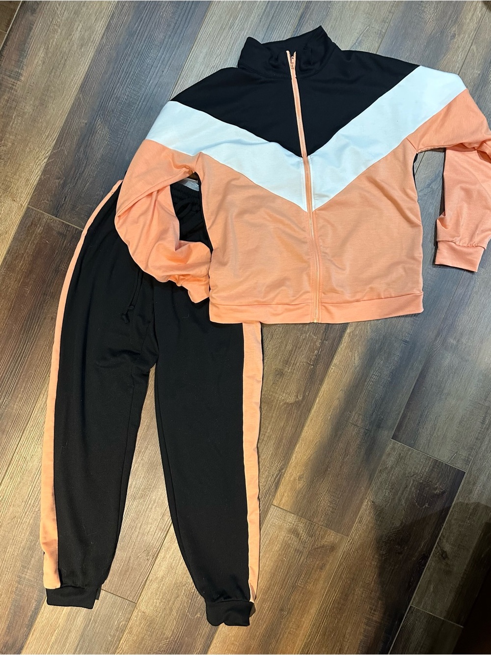 Marvmys Women's Peach & Black Colorblock Track Jacket & Joggers Set Size Small